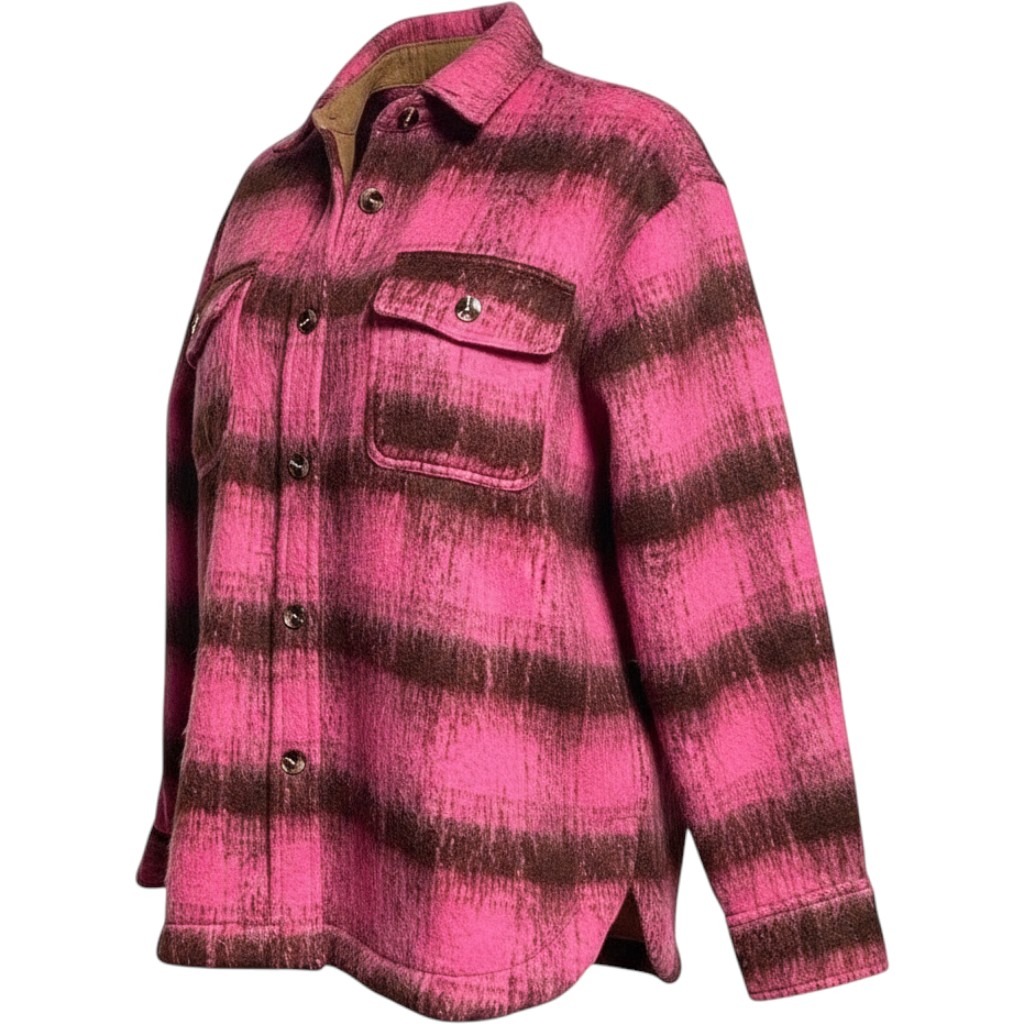 La Miel Pink Brown Plaid Brushed Shirt Jacket Women's Medium